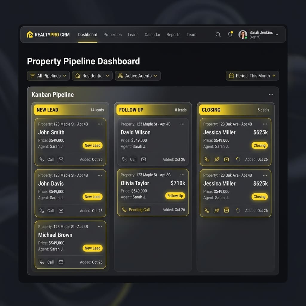 Tampilan dashboard CRM Katroom untuk manajemen lead properti